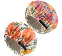 Zewurtuw 2PCS Satin Hair Bonnet Silk Bonnet for Sleeping Double Layer Reusable Elastic Adjustable Hair Caps Cute Women Girls-Orange Pink