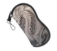 Zewurtuw Glasses Case Eyeglass Sunglasses Zipper Soft Neoprene Ultra Light Pouch Metal Belt Clip Aesthetic Women Men Girls, E8-white Dragon, One size
