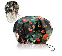 Zewurtuw Luxury Shower Cap Adjustable Reusable Double Waterproof Layer Elastic Satin Lined Hair Bath Cap Cute Aesthetic Women Girls-Cat Flower