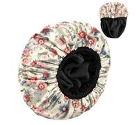 Zewurtuw Luxury Shower Cap Terry Cloth Lined EVA Waterproof Reusable Triple Layer Elastic Hair Bath Caps for Women Girls Cute-Pink Blue Floral