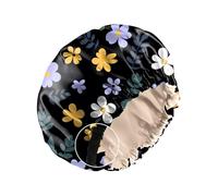 Zewurtuw Satin Bonnet Silk Bonnet for Sleeping Reusable Double Layer Elastic Adjustable Hair Caps Cute Aesthetic Women Girls-Purple Flower