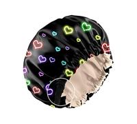 Zewurtuw Silk Feeling Satin Bonnet for Sleeping Reusable Double Layer Elastic Adjustable Hair Caps Cute Aesthetic Women Girls, J5-colorful Hearts, 0