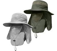ZEXIAN 2 Pieces Men's Wide Brim Fishing Hat Outdoor UPF 50+ Sun Protection Removable Face and Neck Flap - - One size