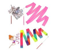 ZEXIJOW 3 x 2M Rhythmic Gymnastics Dance Ribbon with Rotating Rod for Kids, Rainbow Colors, Star and Pink, Ideal for Art Dance Training