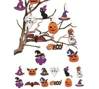 ZEXIJOW Pack of 12 Halloween Hanging Decorations Tree Hanging Tree Paper Pendants, Halloween Tombstone Tree Ornaments, with Pumpkin Tombstones, Hanging Ornaments, Horror Hanging Pendant for Halloween