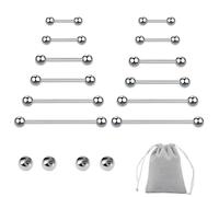 ZexJpr Tongue Piercing Surgical Steel, Pack of 12 Tongue Piercing with 4 Replacement Balls, 1.6 mm Thickness in Various Lengths, with Velvet Bag for Safe Storage (10/12/14/16/18/20 mm)