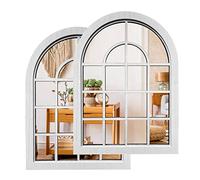 ZEXUIRU 2PCS Arched Window Wall Mirror,Rustic Farmhouse Accent Mirror, Wood Framed Entry Mirror for Living Room,Bathroom,Bedroom,Kitchen,15.7x11.8 Inches