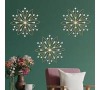 ZEXUIRU 3 Set Gold Metal Jeweled Wall Art Bling Crystal Home Décor Star Sun Rhinestone Wall Hanging Diamond Accents