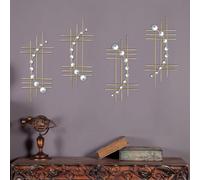 ZEXUIRU 4 Set Bling Metal Wall Art Jeweled crystal Hang wall Decor Rhinestone Diamond Iron Abstract Wall Sculpture 16.7 * 7inch Gold