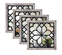 ZEXUIRU Set of 4 Wooden Rustic Square Wall Mirror Vintage Style Decorative Entry Mirror Farmhouse Wall Decoration for Living Room Bedroom Bathroom Kitchen 11.8 * 11.8inch Brown…