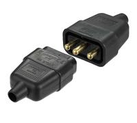 Pro Elec PELB1586 3 Pin In-Line Rubber Connector, 10A Black
