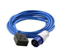 Zexum 16A 230V Blue Male to 1 Gang Socket Hook Up Extension Cable Lead - 10m