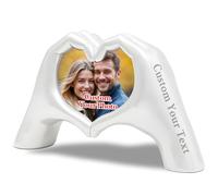 ZEXUPER Personalized Heart Hands Sculpture White, Custom Photo Frame with Engraved Text, Unique Personalized Gift for Couple, Gifts for Anniversary Wedding Christmas