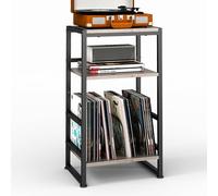 ZEXVIDA Vinyl Record Player Stand, 3-Tier End Table with Vinyl Record Storage, Record Player Table Holder Cabinet Up to 120 Albums for Living Room Bedroom - Oak
