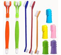 Zeyaa 10 Pack Pet Dog Toothbrush, 2 Triple Head Pet Toothbrushes 3 Double Head Tooth Brush 5 Pack Finger Rubber Toothbrushes, Multi-Angle Dental Cleaning Brushes for Dog Cat Oral Dental Health