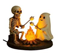 Zeyaoaea Skeleton and Ghost Bonfire Night Lamp, Halloween Ambience Nightlight, Cute Spooky Skeleton Ghost Campfire Flame Flickering Light, for Indoor Home Decor and Gift