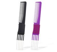 ZEYIYER 2 PCS Comb with Metal Prongs, Black Purple Lift Teasing Comb, Hair Backcombing Combs for Women Men Hair Salon Styling