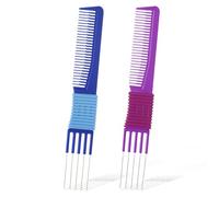 ZEYIYER 2 PCS Teasing Comb with Prong, Lift Teasing Hair Comb with Metal Pick, Backcombing Fluffing Combs for Women Men Hair Salon Styling, Fine Hairs (Blue, Purple)
