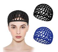 ZEYIYER 2Pcs Crochet Hair Nets, Stretchy Bonnet Hair Net for Women, Knitted Hairs Nets for Sleeping in, Hairs Wrap for Silk Press, Shower, Tidy, Makeup (Black Blue)