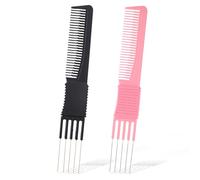 ZEYIYER 2PCS Teasing Comb, Lift Teasing Comb with Prong, Metal Pick Hair Combs for Women Men Hair Salon Styling, Fine Hairs (Black, Pink)