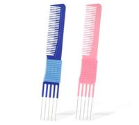 ZEYIYER 2PCS Teasing Comb with Metal Prong, Lift Teasing Hair Combs with Pick, Backcombing Hair Combs for Women Men Hairs Styling (Blue, Pink)