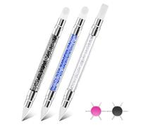 ZEYIYER 3 Pieces Silicone Nail Brush and 2 Pieces Nail Art Dotting Tools, Double Sided Silicone Nail Art Sculpture Tools, Stainless Steel Round Point Tools for Polka Dots, Gel Shaping, Manicure