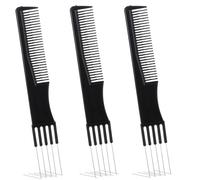 ZEYIYER 3PCS Carbon Lift Teasing Combs with Metal Pick, Salon Lifting Fluffing Combs, Women's Lift Teasing Comb with Metal Prong for Hair Styling(Black)