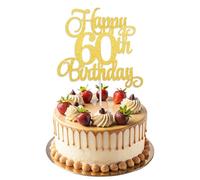 ZEYIYER 60th Cake Topper, Gold 60th Happy Birthday Cake Decorations for Women, Glitter Sixty Years Old Cakes Pick for Men, Party Supplies, Birthdays Decoration