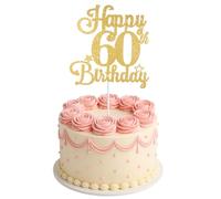 ZEYIYER 60th Cake Toppers for Women, Gold Happy 60th Birthday Cake Decorations, Sixty Years Old Birthday Cakes Pick for Men, Party Supplies
