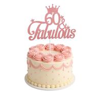 ZEYIYER 60th Fabulous Cake Toppers, Rose Gold 60th Happy Birthday Cake Decorations for Ladies Women, 60 Years Old Cakes Pick for Anniversary Party Supplies
