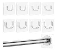 ZEYIYER 8Pcs Shower Curtain Rod Holder, Wall Mounted Shower Rod Holder, Self Adhesive Waterproof Curtains Pole Brackets, No Drilling Transparent Curtain Brackets for Bathroom Living Room