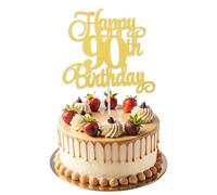 ZEYIYER 90th Cake Toppers, Gold Happy 90th Birthday Cake Decorations, Glitter Ninety Years Old Cakes Pick for Women, Men Birthday Party Supplies (18×16cm)