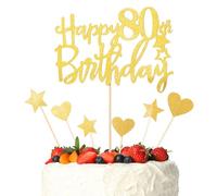ZEYIYER Gold 80th Cake Toppers, 80th Happy Birthday Cake Decorations for Women, Glitter 80 th Cakes Topper with Star Heart, Eighty Years Old Birthday Cakes Pick for Party Supplies