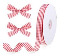 ZEYIYER Red and White Gingham Ribbon, 0.6 in 50 Yards Red Checkered Plaid Ribbons for Gift Wrapping, Bottle, DIY Craft, Christmas