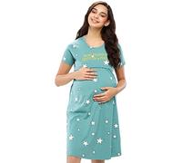 Zeyo Women's Cotton Night Dress Star Printed Maternity & Feeding Short Nighty Night Gown 5632, Green, L