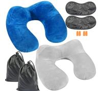 ZeYou Travel Pillow Inflatable 2 Pcs,Pillow Car Sleeping,Neck Pillow Travel Pillow Inflatable,Neck Pillow Inflatable for Airplane Camping Trains and Cars with Blindfold Ear Plugs