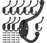 ZEYU 10Pcs Hardware Towel Hooks for Hanging Coats Double No Rust Black Robe Hooks Wall Mounted with Screws for Key, Towel, Bags, Cup, Hat