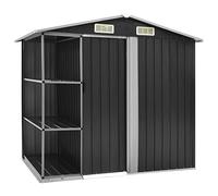 ZEYUAN Garden Shed with Rack Anthracite 205x130x183 cm Iron,Garden Shed, Metal Shed Tool Storage House with Floor Foundation and Lockable Double Doors