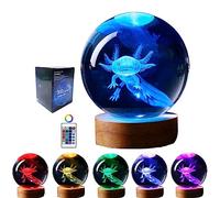 Zeyumee Crystal Ball Axolotl Night Light, 3.15 Inch, 16 Color Change, Remote Control, Wooden Base, Energy Efficient, Indoor Use