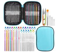 ZEYUMEE IMZAY 54 Pcs Crochet Needles Set, Crochet Hooks Kit with Storage Case, Ergonomic Knitting Needles Blunt Needles Stitch Marker DIY Hand Knitting Craft Art Tools for Beginners(Blue)