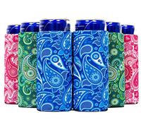 ZEYUMEE QualityPerfection Slim Can Cooler Sleeves, Beer/Energy Drink Pattern Skinny 12 oz Neoprene Coolie, Thermocoolers for 12 oz Tall Skinny Beverage - 6 Pack (Bright Paisley)