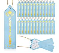 Zeyune 100 Pcs Participant Award Ribbon with Event Card and String Participant Star Point Top Award Ribbon Blue Participation Ribbon for School Competition Contest Office Team Kids Student Trophy