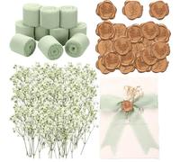 Zeyune 100 Set Wedding Invitations Wraps Set Include 3 Style Gold Wax Seal Stickers Mini Gypsophila Baby's Breath Chiffon Silk Ribbon for Wedding Birthday Baby Shower Party Invitation Gift Wrapping