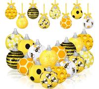 Zeyune 16 Pcs Bee Hanging Ball Ornaments for Tree Mini Summer Tree Ornaments Honeycomb Hanging Balls Decoration Bee Decor for Holiday Party Favors