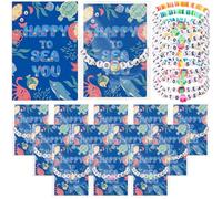 Zeyune 20 Sets Ocean Bracelets Back to School Gifts Bulk Adjustable Bracelets with Happy to Sea You Welcome Back Cards Under the Sea Party Favors for Students