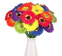 Zeyune 24 Pcs Artificial Gerbera Daisy Flowers Bulk 3.54 Inch Mexican African Daisy Faux Flowers with 9.84 Inch Stems Multicolor Artificial Gerbera Daisies for Wedding Party Kitchen Garden Decor