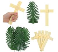 Zeyune 24 Pcs Plam Sunday Holy Thursday Easter Palm Leaves Cross Set 7'' Cross 18'' Artificial Leaves for Christian Religious Gift for Lent Holy W aster Jesus Christ Church Pray Event Decor