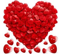 Zeyune 240 Pcs Heart Buttons Assorted Two Holes Heart Buttons 12.5mm 15mm 20mm 25mm Love Shaped Cute Buttons for Valentine's Day Gift DIY Crafts Scrapbooking Sewing (Red)