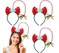 Zeyune 3 Pcs Mistletoe Headband Costume for Christmas Kiss Under the Mistletoe Hair Accessory Red and White Striped with Bow Headpiece for Xmas Holiday Party Gift