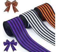 Zeyune 3 Rolls 30 Yard x 2.5 Inch Halloween Christmas Wired Ribbons Striped Burlap Ribbon for Gift Wrapping Bow Wreath Making DIY Crafts for Halloween Christmas Tree Party (Black, Orange, Purple)